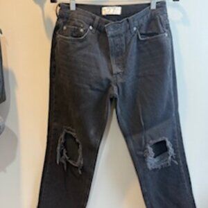 We the Free Black Button Fly Jeans with Ripped Knees & Raw Hem - Size 27